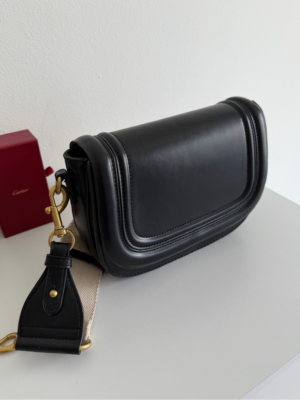 Zara Black Leather Shoulder Bag with Gold Hardware